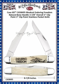 W.R. Case & Sons Cutlery CA58495 Case XX™ Muskrat Enduring Freedom Natural Bone Handle 3-7/8" Overll 3" Clip Point 3" Clip Point Stainless Pocket Knife W.R. Case & Sons Cutlery CA58495 Case XX™ Muskrat Enduring Freedom Natural Bone Handle 3-7/8" Overll 3" Clip Point 3" Clip Point Stainless Pocket Knife