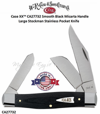 W.R. Case & Sons Cutlery CA27732 Case XX� Smooth Black Micarta Handle 4-1/4" Closed 3-1/4" Clip 2-1/4" Sheepfoot Coping 2-1/4" Spey Blades Large Stockman Tru-Sharp Surgical Stainless Steel Pocket Knife 
