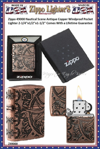 Zippo Windproof Lighter Z49000 Zippo Nautical Scene Antique Copper Windproof Pocket Lighter 2-1/4"x1/2"x1-1/2" Comes With a Lifetime Guarantee Zippo Windproof Lighter Z49000 Zippo Nautical Scene Antique Copper Windproof Pocket Lighter 2-1/4"x1/2"x1-1/2" Comes With a Lifetime Guarantee