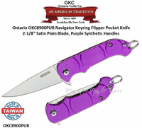 Ontario Knife Company OKC8900PUR Ontario Navigator Key-ring Flipper Knife 2-1/4" Satin Stainless Steel Plain Blade, Purple Synthetic Handles 