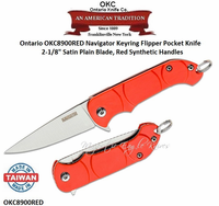 Ontario Knife Company OKC8900RED Ontario Navigator Key-ring Flipper Knife 2.13" Satin Stainless Steel Plain Blade, Red Synthetic Handles  