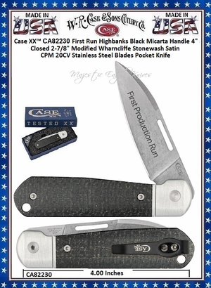W.R. Case & Sons Cutlery CA82230 Case XX� First Run Highbanks Black Micarta Handle 4" Closed 2-7/8" Modified Wharncliffe Stonewash Satin CPM 20CV Stainless Steel Blades Pocket Knife 