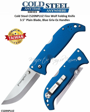 Cold Steel Knives CS20NPLUZ Finn Wolf Folding Knife 3.5" Plain Blade, Blue Griv-Ex Handles Cold Steel Knives CS20NPLUZ Finn Wolf Folding Knife 3.5" Plain Blade, Blue Griv-Ex Handles