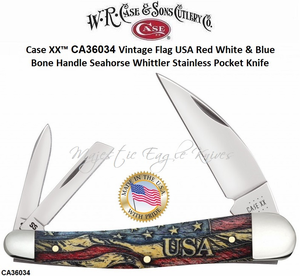 W.R. Case & Son's Cutlery CA36034 Case XX� Vintage Flag USA Red White & Blue Bone Handle Seahorse Whittler Stainless Pocket Knife         
