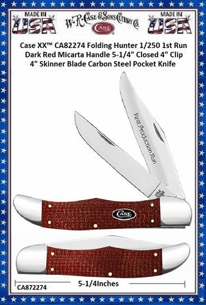 W.R. Case & Sons Cutlery CA82274 Case XX™ Folding Hunter 1st Run Dark Red Micarta Carbon Steel 1/250 Pocket Knife W.R. Case & Sons Cutlery CA82274 Case XX™ Folding Hunter 1st Run Dark Red Micarta Carbon Steel 1/250 Pocket Knife