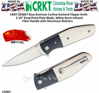 Columbia River Knives CR2867 CRKT Russ Kommer Curfew Assisted Flipper Pocket Knife 3.10" Drop Point Plain Blade, White Resin Infused Fiber Handle with Aluminum Bolsters Columbia River Knives CR2867 CRKT Russ Kommer Curfew Assisted Flipper Pocket Knife 3.10" Drop Point Plain Blade, White Resin Infused Fiber Handle with Aluminum Bolsters