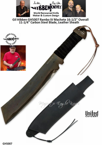 United Cutlery Presents Gil Hibben GH5007 Rambo IV Machete 16-1/2" Overall 11-1/4" Carbon Steel Blade, Leather Sheath United Cutlery Presents Gil Hibben GH5007 Rambo IV Machete 16-1/2" Overall 11-1/4" Carbon Steel Blade, Leather Sheath