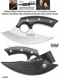 United Cutlery Presents Gil/Wes Hibben GH5074 Ulu Knife 6-1/2 5Cr15 Mirror Polished Stainless Steel Blade, Black Pakkawood Handles, Black Leather Sheath United Cutlery Presents Gil/Wes Hibben GH5074 Ulu Knife 6-1/2 5Cr15 Mirror Polished Stainless Steel Blade, Black Pakkawood Handles, Black Leather Sheath