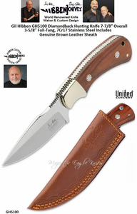 United Cutlery Presents Gil Hibben GH5100 Diamondback Hunting Knife 7-7/8 Overall 3-5/8 Full-Tang, 7Cr17 Stainless Steel Includes Genuine Brown Leather Sheath United Cutlery Presents Gil Hibben GH5100 Diamondback Hunting Knife 7-7/8 Overall 3-5/8 Full-Tang, 7Cr17 Stainless Steel Includes Genuine Brown Leather Sheath