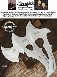 Gil Hibben GH5117 Three-Piece Master Throwing Axe Set 10 Overall One-Piece 3Cr13 Stainless Steel Construction, Perfectly Balanced 4-1/4, Up-swept Edge Thats Razor Sharp Included, Tough Nylon Sheath Gil Hibben GH5117 Three-Piece Master Throwing Axe Set 10 Overall One-Piece 3Cr13 Stainless Steel Construction, Perfectly Balanced 4-1/4, Up-swept Edge Thats Razor Sharp Included, Tough Nylon Sheath
