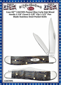W.R. Case & Sons Cutlery CA47495 Case XX� Peanut Blue Curly Oak Wood Handle 2-7/8" Closed 2-1/8" Clip 1-1/2" Pen Blade Stainless Steel Pocket Knife