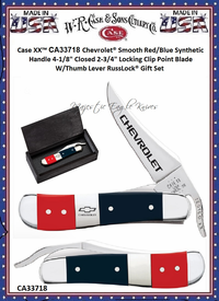 W.R. Case & Sons Cutlery CA33718 Case XX� Chevrolet� Smooth Red/Blue Synthetic Handle 4-1/8" Closed 2-3/4" Locking Clip Point Blade W/Thumb Lever RussLock� Gift Set