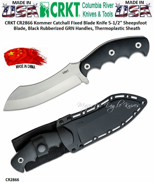 Columbia River Knives CR2866 CRKT Kommer Catchall Fixed Blade Knife 5-1/2" Sheepsfoot Blade, Black Rubberized GRN Handles, Thermoplastic Sheath Columbia River Knives CR2866 CRKT Kommer Catchall Fixed Blade Knife 5-1/2" Sheepsfoot Blade, Black Rubberized GRN Handles, Thermoplastic Sheath