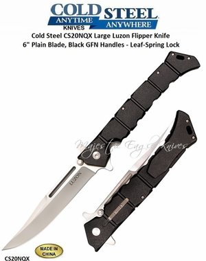 Cold Steel Knives Cold Steel CS20NQX Large Luzon Flipper Knife 6" Plain Blade, Black GFN Handles - Leaf-Spring Lock Cold Steel Knives Cold Steel CS20NQX Large Luzon Flipper Knife 6" Plain Blade, Black GFN Handles - Leaf-Spring Lock
