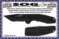 SOG Knives SOG15-38-10-57 TAC AU Compact AUTO Folding Pocket Knife 4-1/16 Closed 2-15/16" D2 Tool Steel Black Tanto Combo Blade, Black Aluminum Handles XR Lock 