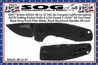 SOG� Knives SOG15-38-11-57 TAC AU Compact California Special AUTO Folding Pocket Knife 4-1/16 Closed 2-15/16" D2 Tool Steel Black Drop Point Plain Blade, Black Aluminum Handles XR Lock 