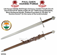 CAS Hanwei SR7056 Red Dragon Armoury, Combat Temple Church Sword Overall 50" Blade Length 39-1/2" EN42J Spring Steel Blade, Black Hardwood Handle, Scabbard inscribed on The Belt “In Nomine Domini” (In the name of the Lord) Included CAS Hanwei SR7056 Red Dragon Armoury, Combat Temple Church Sword Overall 50" Blade Length 39-1/2" EN42J Spring Steel Blade, Black Hardwood Handle, Scabbard inscribed on The Belt “In Nomine Domini” (In the name of the Lord) Included