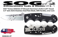 SOG� Knives SOGEL01-CP Kilowatt Electrician's Knife 4-1/9" Closed 3-3/8"  Satin AUS-8 Stainless Steel Plain Blade, GRN Handles, Liner Lock 