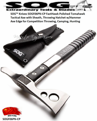 SOG� Knives SOGF06PN-CP FastHawk Polished Tomahawk Tactical Axe 12-1/2" Overall w/Sheath, Throwing Hatchet w/Hammer Axe Edge for Competition Throwing, Camping, Hunting 