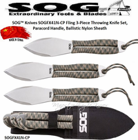SOG� Knives SOGFX41N-CP Fling 3-Piece Throwing Knife Set, Paracord Handle, Ballistic Nylon Sheath