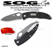 SOG� Knives SOGSP-53 SlipZilla Folding Knife 7-1/4" Overall 3-3/16" Black Plain Blade, G10 Handles, Slipjoint (non-locking) 