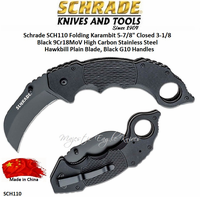 Schrade Knives SCH110 Schrade Folding Karambit 5-7/8" Closed 3-1/8 Black 9Cr18MoV High Carbon Stainless Steel Hawkbill Plain Blade, Black G10 Handles Schrade Knives SCH110 Schrade Folding Karambit 5-7/8" Closed 3-1/8 Black 9Cr18MoV High Carbon Stainless Steel Hawkbill Plain Blade, Black G10 Handles