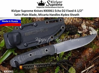 Kizlyar Supreme Knives KK0061 Echo D2 Fixed 4-1/2" Satin Plain Blade, Micarta Handles Kydex Sheath 