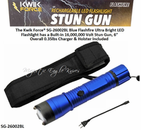 Kwik ForceŽ SG-26002BL Blue Flashfire Ultra Bright LED Flashlight has a Built-in 16,000,000 Volt Stun Gun, 6" Overall 0.35lbs Charger & Holster Included Kwik ForceŽ SG-26002BL Blue Flashfire Ultra Bright LED Flashlight has a Built-in 16,000,000 Volt Stun Gun, 6" Overall 0.35lbs Charger & Holster Included
