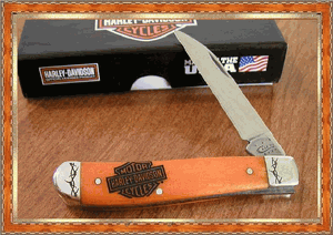 Case Cutlery CA52072 Harley-Davidson Persimmon Orange Bone TrapperLock Knife