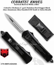 COBRA TEC Knives CTK-MBFS-3DAGNS CobraTec Medium 3" 440C Stainless Steel Dagger Black Zinc-Aluminum Alloy Handled OTF Knife & Nylon Sheath