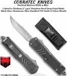 COBRA TEC Knives CTK-MBLKFS-XMDNS CobraTec Medium 3" 440C Stainless Steel Drop Point Blade Black Zinc-Aluminum Alloy Handled OTF Knife & Nylon Sheath