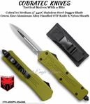 COBRA TEC Knives CTK-MODFS-3DAGNS CobraTec Medium 3" 440C Stainless Steel Dagger Blade Green Zinc-Aluminum Alloy Handled OTF Knife & Nylon Sheath