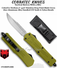 COBRA TEC Knives CTK-MODFS-3DNS CobraTec Medium 3" 440C Stainless Steel Drop Point Blade Green Zinc-Aluminum Alloy Handled OTF Knife & Nylon Sheath