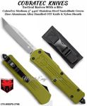 COBRA TEC Knives CTK-MODFS-3TNS CobraTec Medium 3" 440C Stainless Steel TantoBlade Green Zinc-Aluminum Alloy Handled OTF Knife & Nylon Sheath