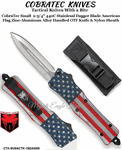 COBRA TEC Knives CTK-SUSACTK-1SDAGNS CobraTec Small 2-3/4" 440C Stainless Steel Dagger Blade American Flag Zinc-Aluminum Alloy Handled OTF Knife & Nylon Sheath