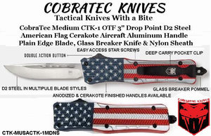 CobraTec Knives CTK-MUSACTK-1MDNS CobraTec Medium CTK-1 OTF--3" Drop-Point /D2 Steel American Flag Cerakote Aircraft Aluminum Handle Plain Edge Blade, Glass Breaker Knife & Nylon Sheath CobraTec Knives CTK-MUSACTK-1MDNS CobraTec Medium CTK-1 OTF--3" Drop-Point /D2 Steel American Flag Cerakote Aircraft Aluminum Handle Plain Edge Blade, Glass Breaker Knife & Nylon Sheath