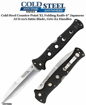 Cold Steel Knives CS10AA Counter Point XL Folding Knife 6" Japanese AUS-10A Satin Blade, Griv-Ex Handles Cold Steel Knives CS10AA Counter Point XL Folding Knife 6" Japanese AUS-10A Satin Blade, Griv-Ex Handles