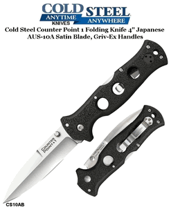  Cold Steel CS10AB Counter Point 1 Folding Knife 4" Japanese AUS-10A Satin Blade, Griv-Ex Handles