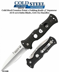  Cold Steel CS10AB Counter Point 1 Folding Knife 4" Japanese AUS-10A Satin Blade, Griv-Ex Handles
