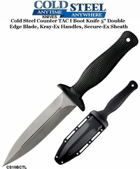Cold Steel CS10BCTL Counter TAC I Boot Knife 5" Double Edge Blade, Kray-Ex Handles, Secure-Ex Sheath