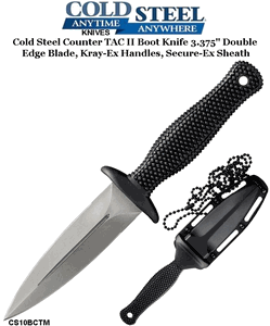 Cold Steel CS10BCTM Counter TAC II Boot Knife 3.375" Double Edge Blade, Kray-Ex Handles, Secure-Ex Sheath