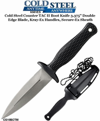  Cold Steel CS10BCTM Counter TAC II Boot Knife 3.375" Double Edge Blade, Kray-Ex Handles, Secure-Ex Sheath