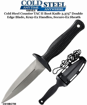 Cold Steel CS10BCTM Counter TAC II Boot Knife 3.375" Double Edge Blade, Kray-Ex Handles, Secure-Ex Sheath Cold Steel CS10BCTM Counter TAC II Boot Knife 3.375" Double Edge Blade, Kray-Ex Handles, Secure-Ex Sheath