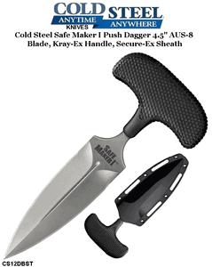  Cold Steel CS12DBST Safe Maker I Push Dagger 4.5" AUS-8 Blade, Kray-Ex Handle, Secure-Ex Sheath