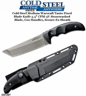 Cold Steel CS13ST Medium Warcraft Tanto Fixed Blade Knife 5.5" CPM-3V Stonewashed Blade, G10 Handles, Secure-Ex Sheath Cold Steel CS13ST Medium Warcraft Tanto Fixed Blade Knife 5.5" CPM-3V Stonewashed Blade, G10 Handles, Secure-Ex Sheath