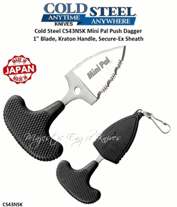 Cold Steel 43NSK Mini Pal Push Dagger 1" Blade, 400 Series Stainless Steel Serrated Blade, Kraton Handle, Secure-Ex Sheath