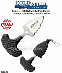 Cold Steel 43NSK Mini Pal Push Dagger 1" Blade, 400 Series Stainless Steel Serrated Blade, Kraton Handle, Secure-Ex Sheath