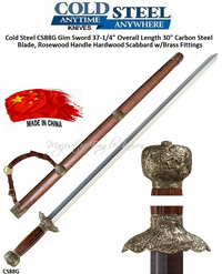 Cold Steel 88G Gim Sword 37-1/4" Overall Length 30" Carbon Steel Blade, Rosewood Handle Hardwood Scabbard w/ Brass Fittings