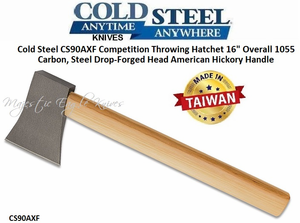 Cold Steel 90AXF Competition Throwing Hatchet 16" Overall 1055 carbon, Steel Drop-Forged Head American Hickory Handle
