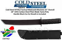 Cold Steel 97TKLZ Tactical Wakizashi Machete 25" Overall 18" 1055 Carbon Steel Plain Blade Tanto Poly Handle Black Cor-Ex Sheath is Included